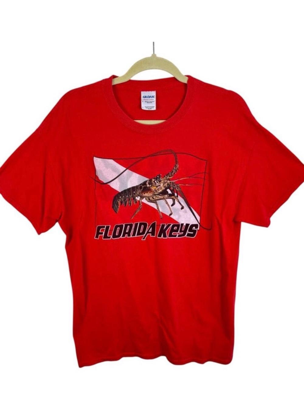 Cotton Florida Keys Lobster Red Dive Flag Short Sleeve‎ T-Shirt Coastal Unisex L